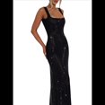 thumbnail image 3 of Vestidos de Fiesta de Sirena con Lentejuelas Brillantes, Tirantes Finos, Escote Cuadrado, Tubo, Formales, para Fiestas de Noche y Clubes Negro L, 3 of 10