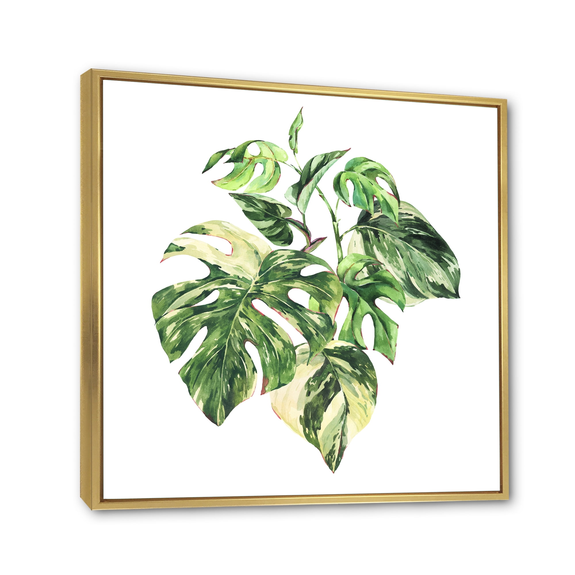 Designart 'Tropical Green Leaves On White In Summer Times I' Tropical Framed Canvas Wall Art Print
