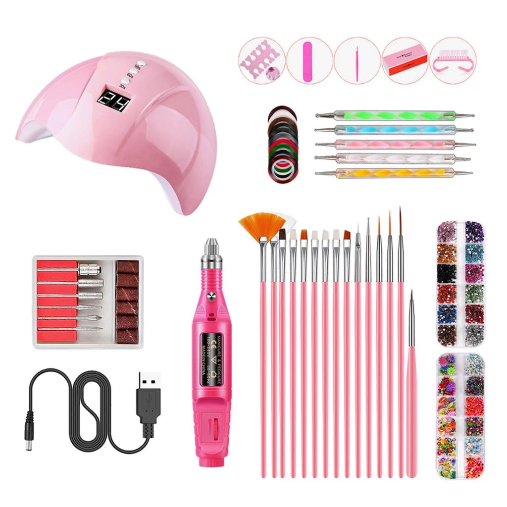 EHJRE 12 Pieces UV Gel Nail Dryer Curing Lamp Polisher Painting Brushes Nail File Bits