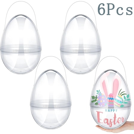 Clear Jumbo Easter Eggs,Tutuviw 6 Pcs 8 Inche Plastic Giant Easter Empty Eggs with Handles,Fillable Clear Jumbo Easter Eggs for Easter Hunt Gift Baskets Surprise Party Decoration