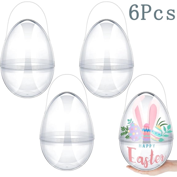 Clear Jumbo Easter Eggs,Tutuviw 6 Pcs 8 Inche Plastic Giant Easter Empty Eggs with Handles,Fillable Clear Jumbo Easter Eggs for Easter Hunt Gift Baskets Surprise Party Decoration