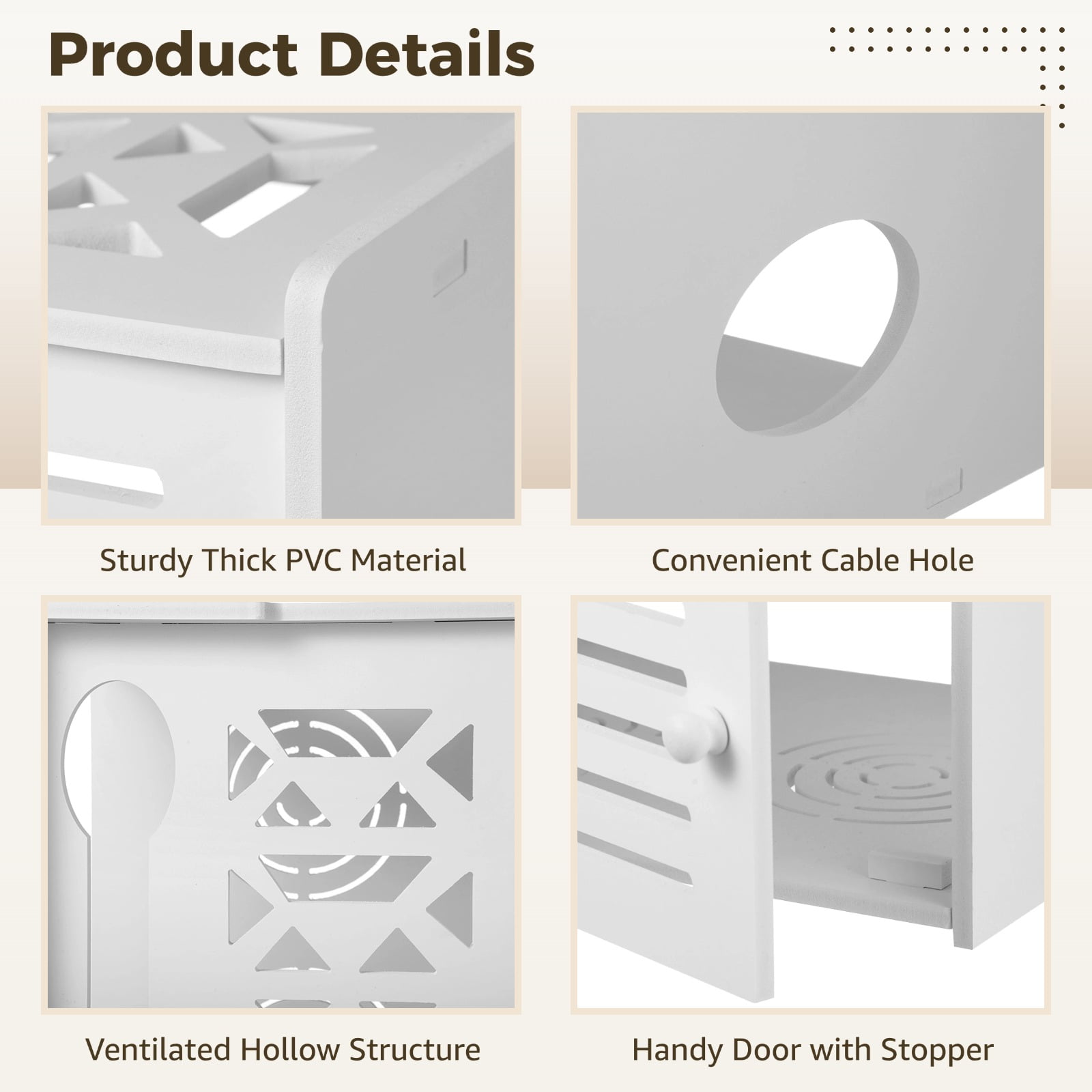 Router Shelf Storage, WiFi Router Storage Box, Router Hider and Cable Organizer, Large PVC Router Management Rack for Modem, Power Strips, 14.6×10.6×9.1"
