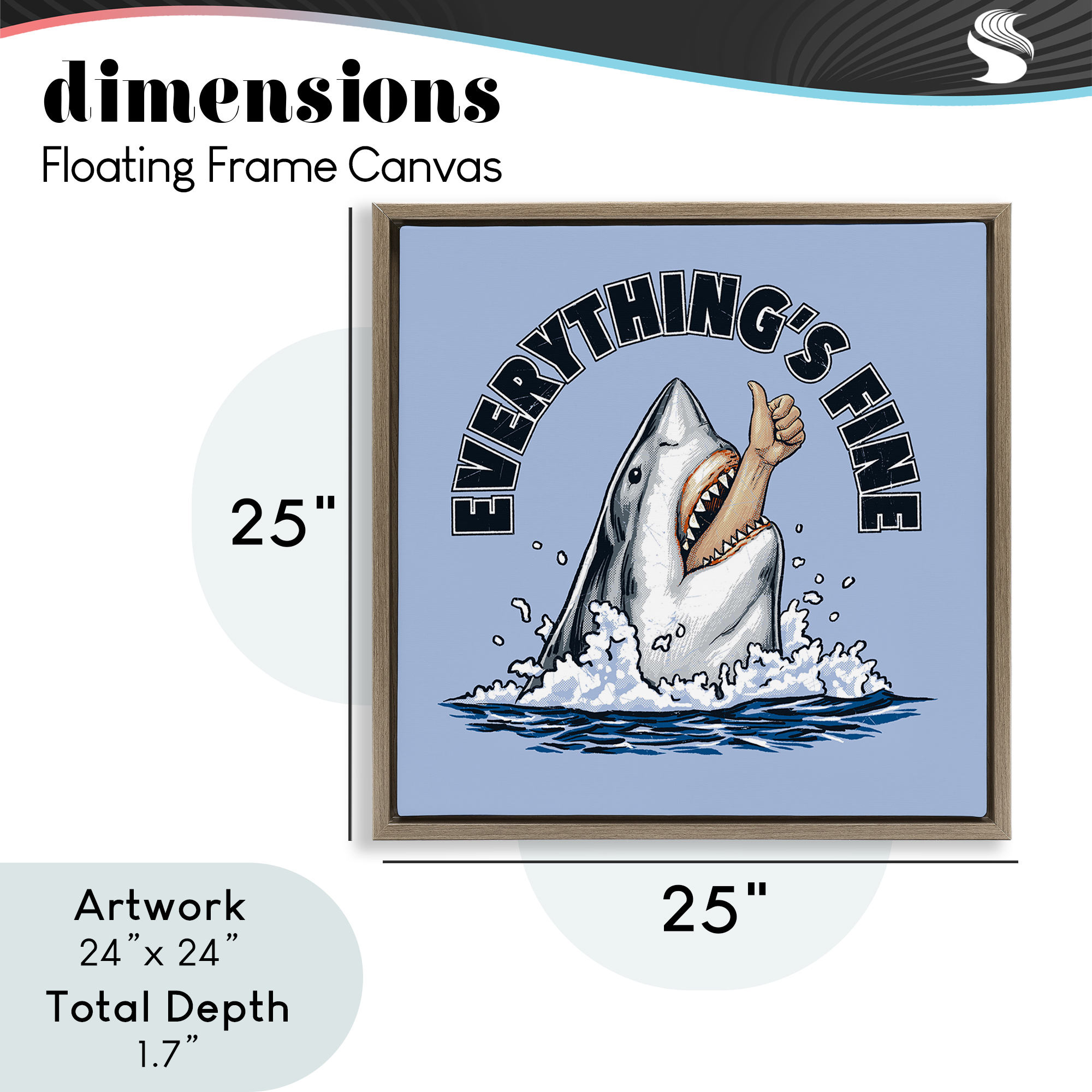 Everything's Fine Shark Bite Brown Framed Floater Canvas Wall Art, design by Jedco Brands Inc.