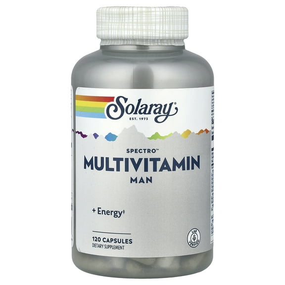Solaray Spectro Multivitamin for Men, Men's Multivitamin for Energy and Overall Wellness with Saw Palmetto, Pumpkin Seed, Digestive Enzymes, and More, 60-Day Guarantee, 30 Servings, 120 Capsules (Man)
