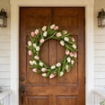 thumbnail image 2 of Tulip Wreath for Front Door, Ngxiha Spring Summer Wreath with Green Leaves Artificial Tulip Flower Wreaths Spring Decor Artificial Door Wreath for All Seasons Window Wall Wedding Valentines Day Decor, 2 of 7