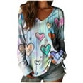 thumbnail image 3 of Craaazy Women's Casual V Neck Long Sleeve Plus Size Valentines Cute Heart Printed T-Shirts Gifts, 3 of 3
