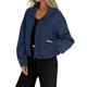 thumbnail image 3 of Chaqueta de Béisbol Holgada Informal con Cuello Alto, Cremallera y Dobladillo con Cordón Ajustable para Mujer. Azul Marino L, 3 of 9