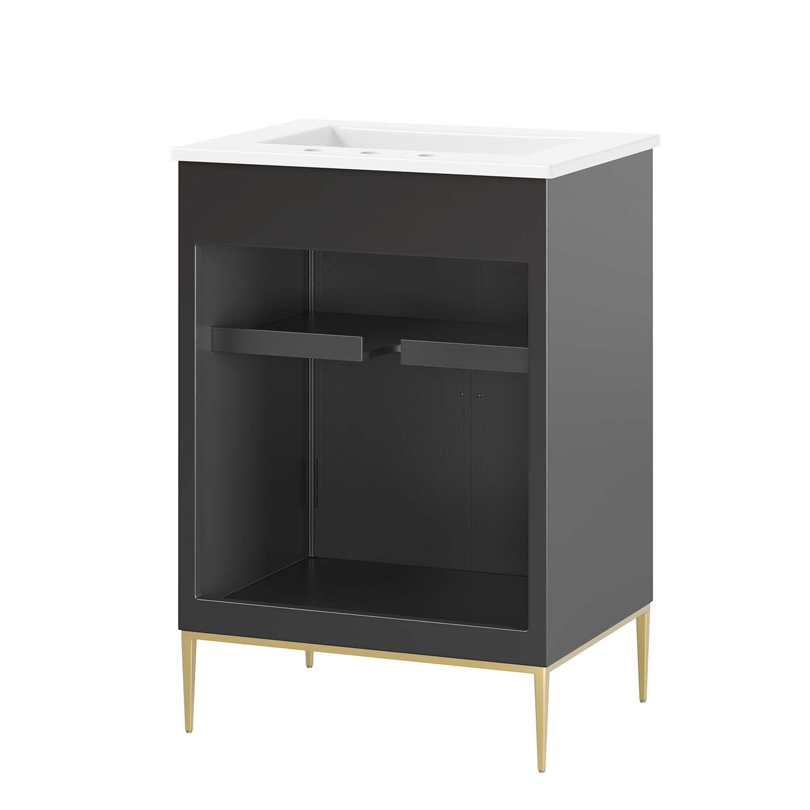Modway Awaken 24" Solid Wood and MDF Bathroom Vanity in White/Black
