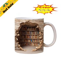 2pcs Clearance Fanshiluo 3D Bookshelf Mugs Clearance-10 oz White Ceramic Bookcase Mug,Novelty Coffee Tea Cup,Library Bookshelf Mugs,Couple High Beauty Fashion Cup on Sale