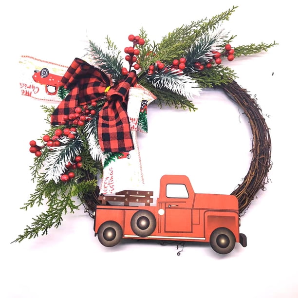 Ounissouiy navideña con lazo, guirnalda colgante de coche de Navidad, adorno de pared de poliéster, vacaciones de año, puerta de oficina, ventana, Kits de decoración para fiestas Ounissouiy HA067923-00
