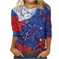 thumbnail image 2 of Lightning Deals of Today 4th of July Shirts for Women 3/4 Length Sleeve Womens Tops Casual Ladies Crew Neck Blouses USA Flag Stars Stripes Three Quarter Length Shirts 2024, 2 of 4