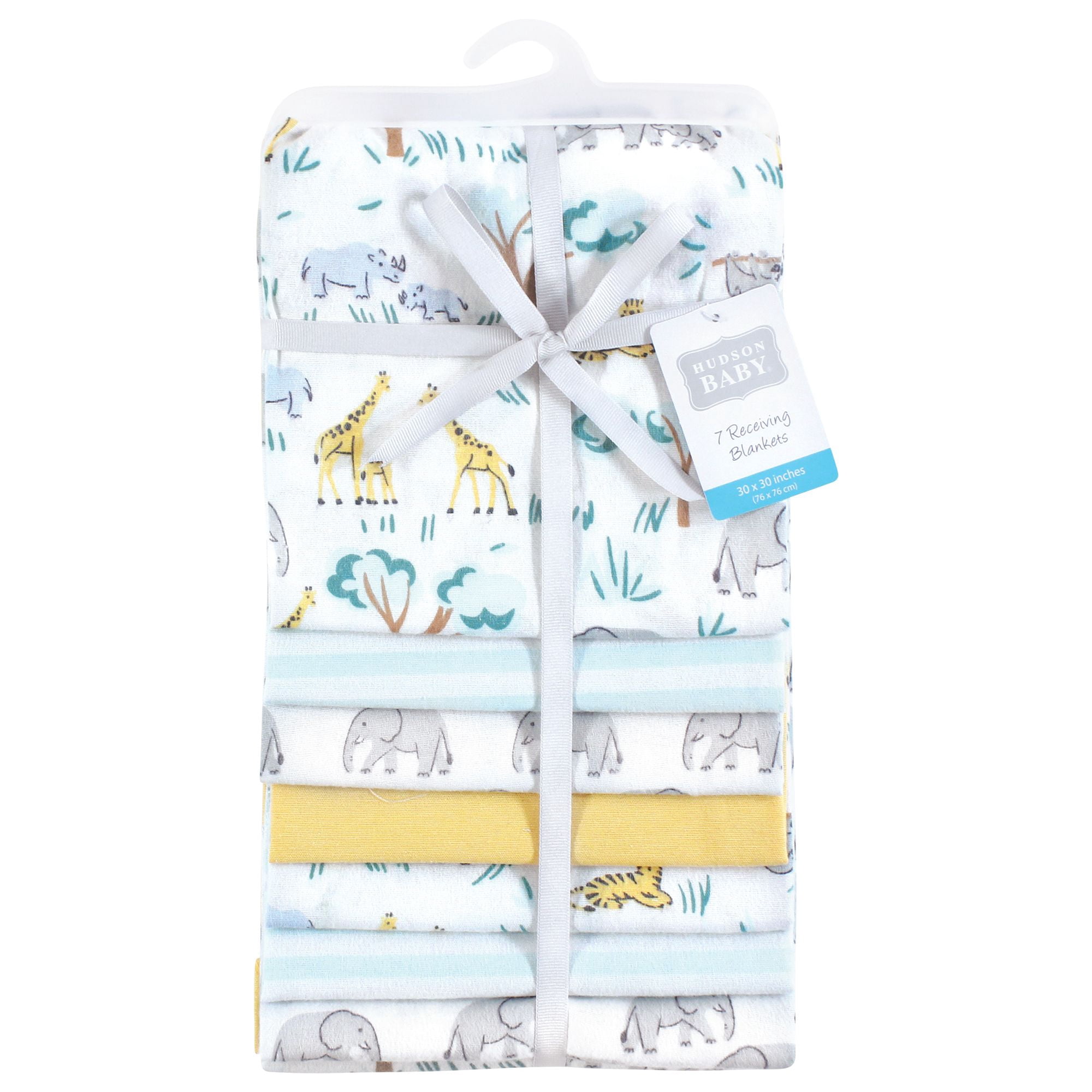 Hudson Baby Unisex Baby Cotton Poly Flannel Receiving Blankets Bundle, Safari Friends, One Size