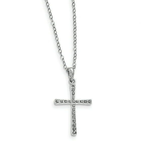 Sterling Silver Diamond Mystique 18in Cross Necklace (Weight: 1.98 Grams, Length: 18 Inches)