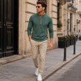 thumbnail image 4 of AZoiNM Men's Henley Neck Long Sleeve T-Shirt Soft Stretch Slim Fit 4 Button Placket Casual Top, 4 of 10