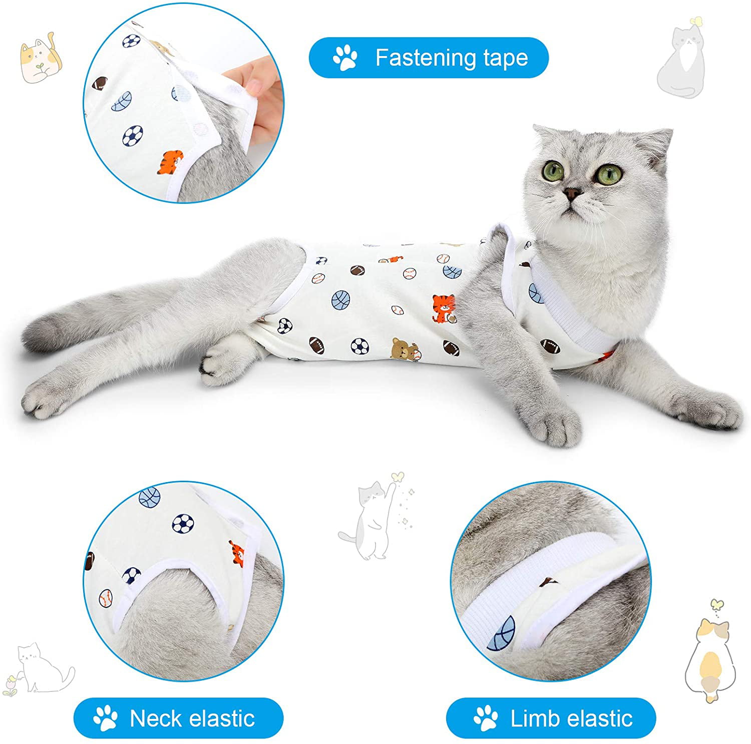 4 Styles Classic Pattern, L 4 Pieces Cat Recovery Suits Recovery Body Wraps Breathable Kittens Recovery Clothes for Cats Small Dogs Abdominal Recovery Weaning 