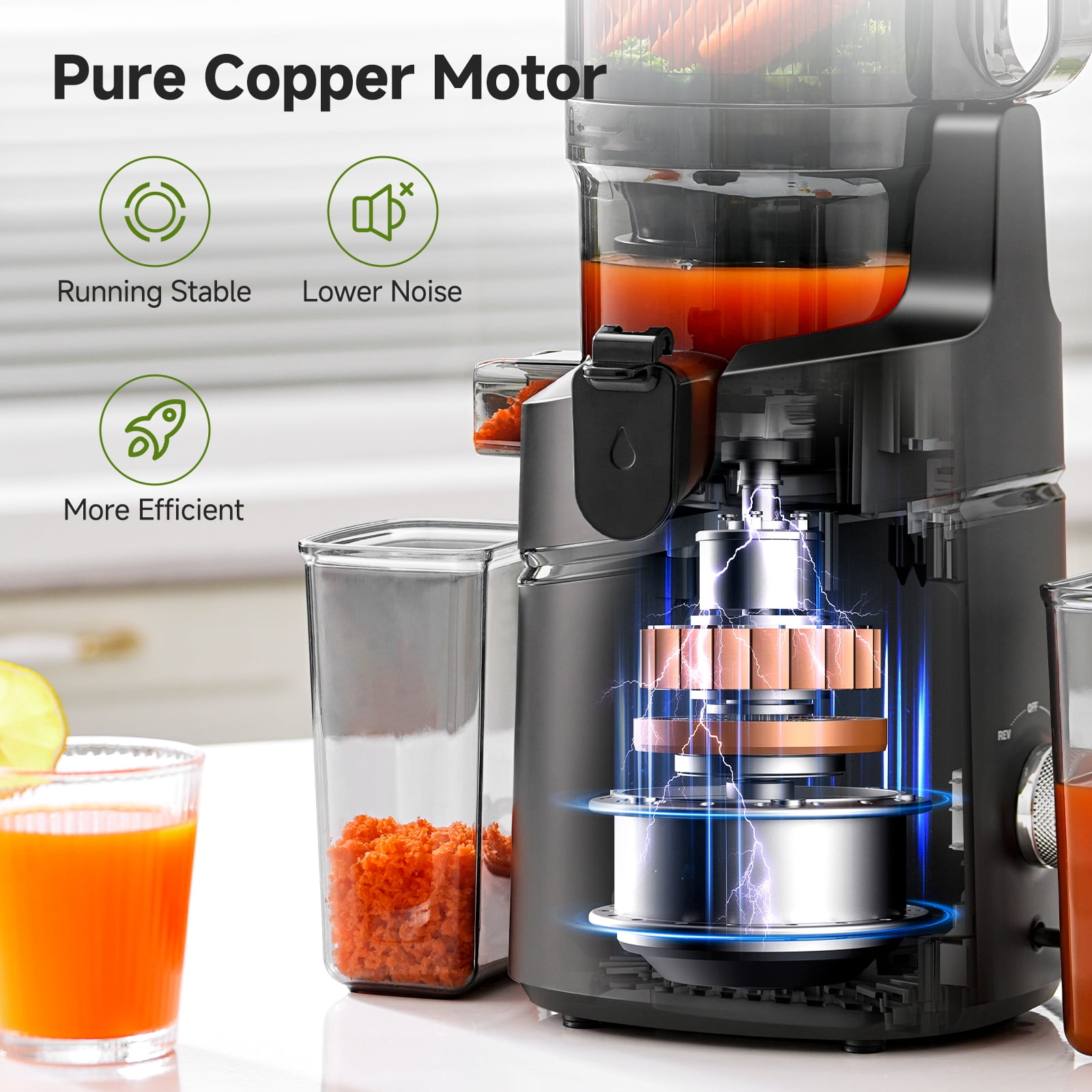 Sunmaki 5.11" Juicer Machines, 150W Cold Press Juicer for Fruits and Vegetables, 80 RPM Quiet & Easy to Clean, High Juice Yield,Black