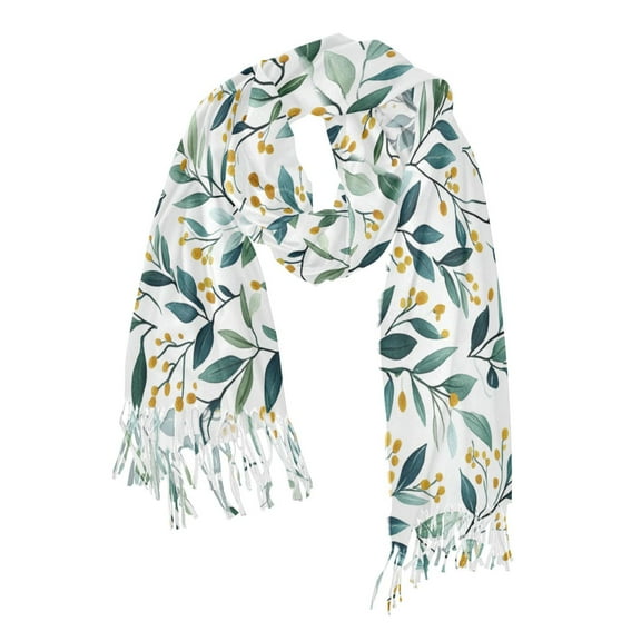 FORMRS Womens Scarf Winter Soft Long Big Warm Shawls Wrap Tassel Scarves, Darker Leafy Pattern