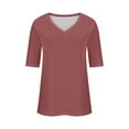 thumbnail image 5 of AherBiu Womens Short Sleeve Tops T Shirts V Neck Summer Casual Basic Comfy Tees Solid Color Dailywear, 5 of 6