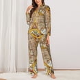 thumbnail image 2 of Pajama Sets for Women 2 Pcs, World Map vintage Button Down Long Sleeve Sleepwear Lounge PJ Sets, 2 of 6