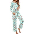 thumbnail image 3 of Women's Long Sleeve Sleepwear Soft Crew Neck Pyjama Set,Flowers Green, 3 of 5