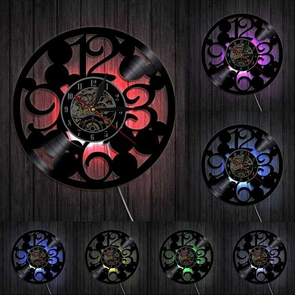 Large Numbers Wall Clock Contemporary Kitchen Wall Clock Made Out Of Real Vinyl Record Big Numbers Simple Abstract Clock With LED