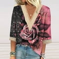 thumbnail image 2 of Feancey Loose Fit Tops for Women Trendy Lace V-neck 3/4 Sleeve Blouses Summer Casual Floral Print Plus Size Shirt 2025 Mid Length Loose Fit Tunics On Sale,Pink,3XL, 2 of 5