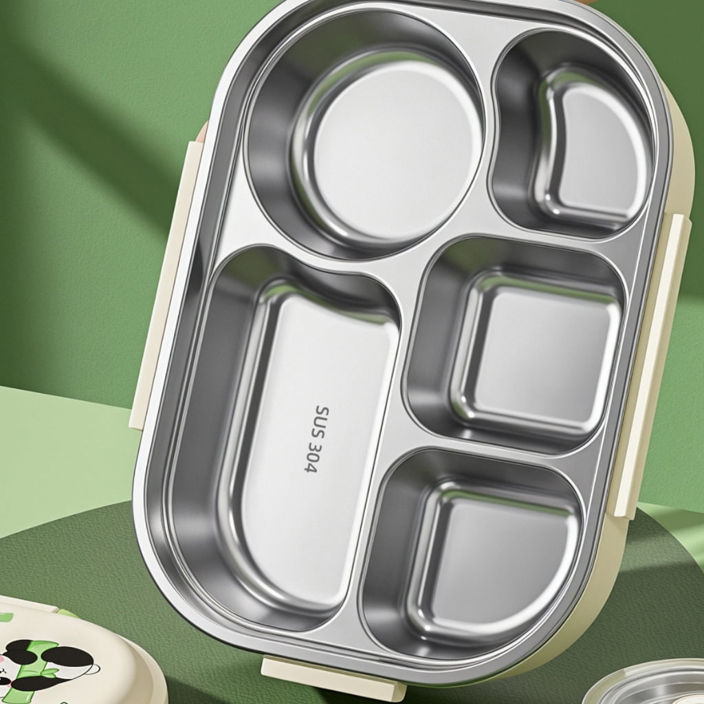 Microwave Safe Stainless Steels Bentos Box Cartoon Design 4 Compartments Leak Proof Seal Heat Insulation