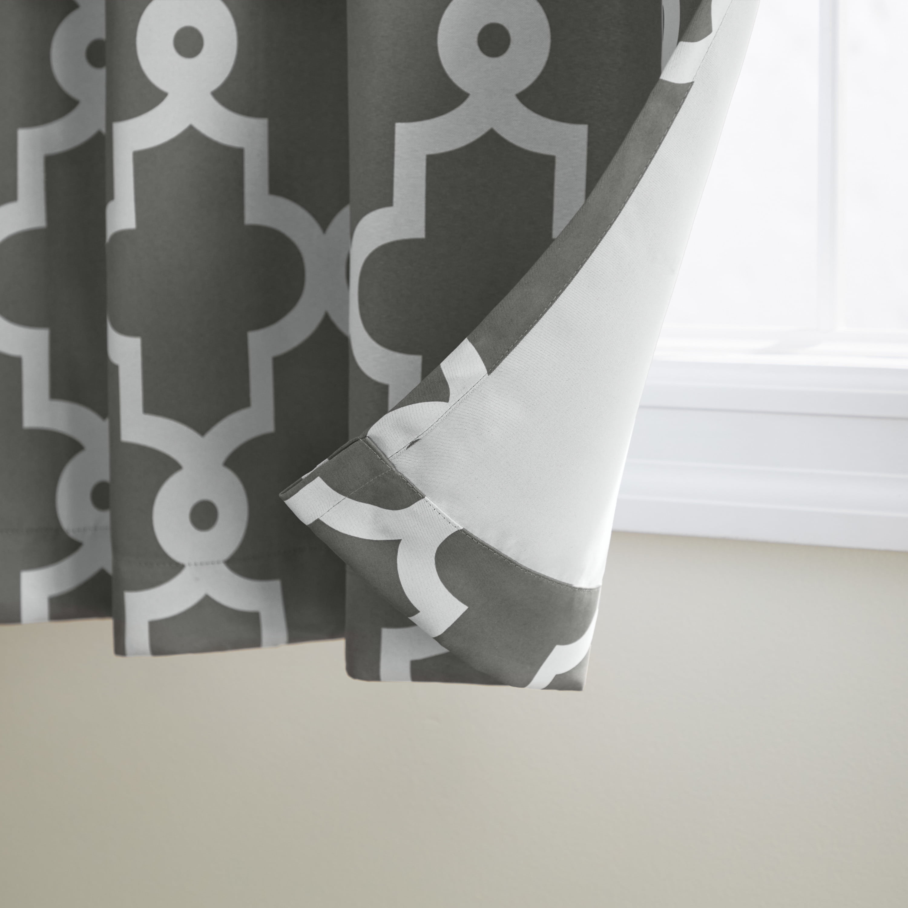 TOWN & COUNTRY EVERYDAY Ironwork Geo Trellis Sateen Indoor Curtains, Room Darkening Blackout, Grommet Top, Energy Efficient, 2-Pack Set, 52"x84", Black Pearl