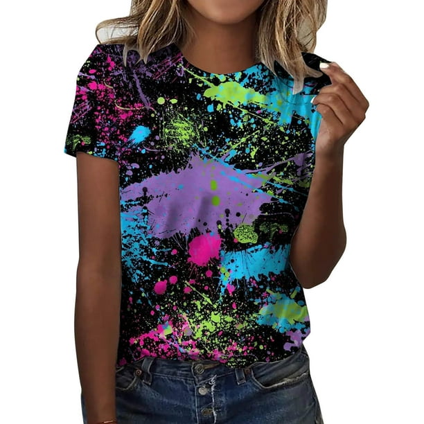 Gibobby Playeras Mujer Camisetas sin mangas con cuello redondo y estampado diario de San Valentin para mujer camisetas de entrenamiento de manga corta camisetas sueltas informales Negro XXL Walmart en...