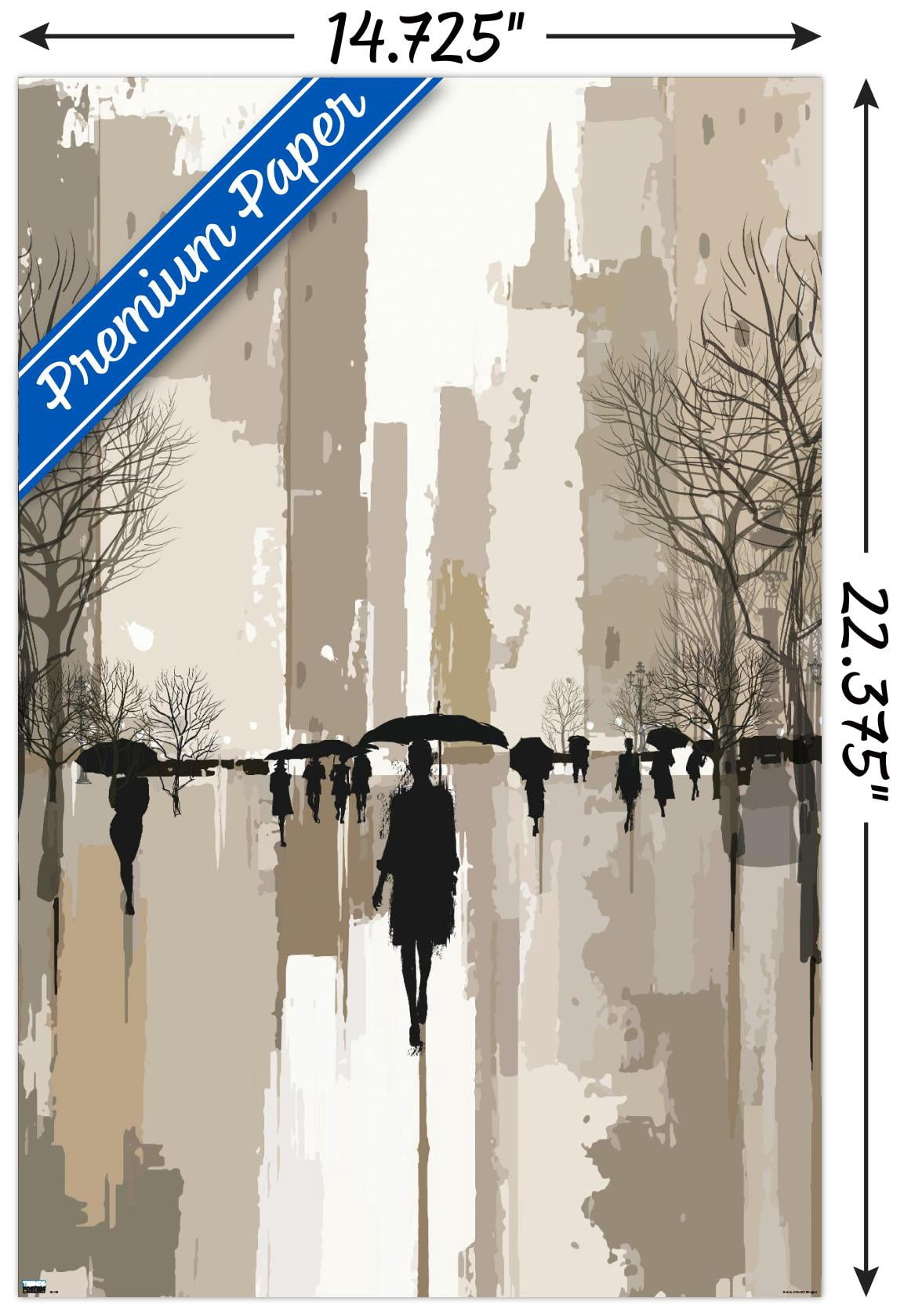 People Under Rain In The City Wall Poster, 14.725" x 22.375"