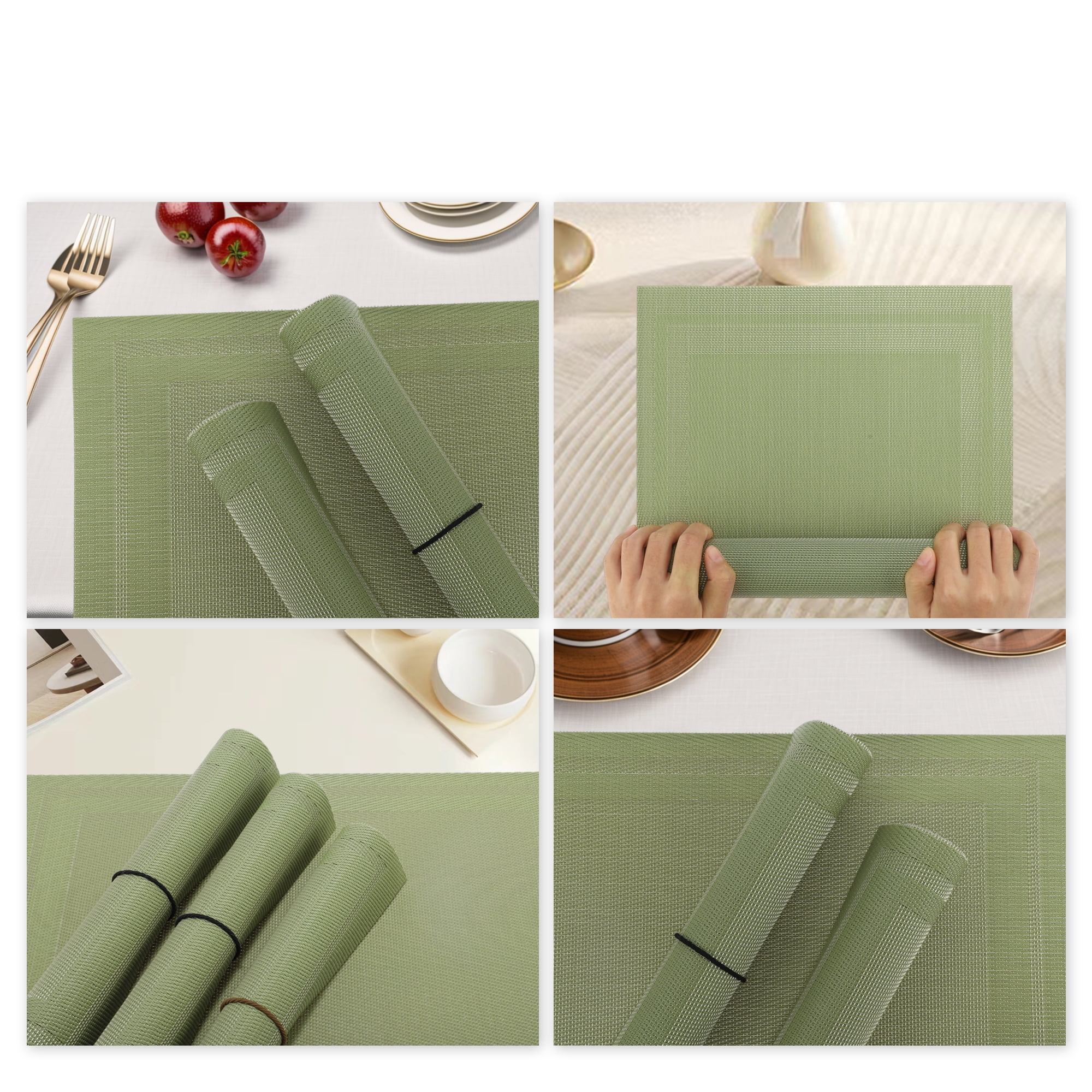 Unique Bargains 4 Pcs Double Frame Placemats PET Place Mats for Kitchen Dining Green