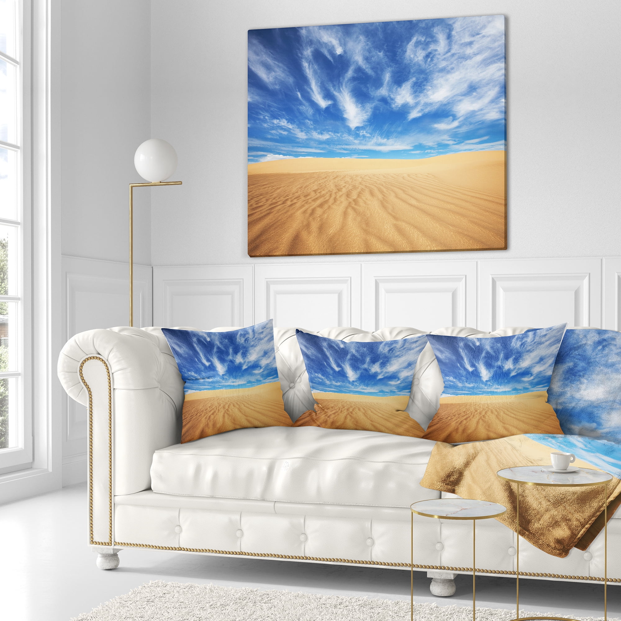 Designart Desert with Exotic Blue Sky Over - Modern Landscape Printed Throw Pillow - 16x16