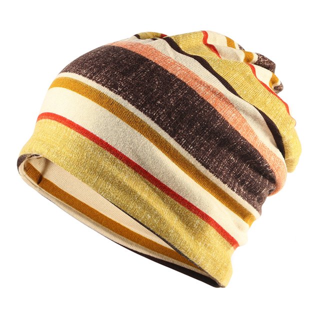 CSChome Elastic Hat Unisex Fall Winter Hat Striped Color Matching Elastic No Brim Regular Fit Baggy Ear Protection Shrink Soft Decorative Hip