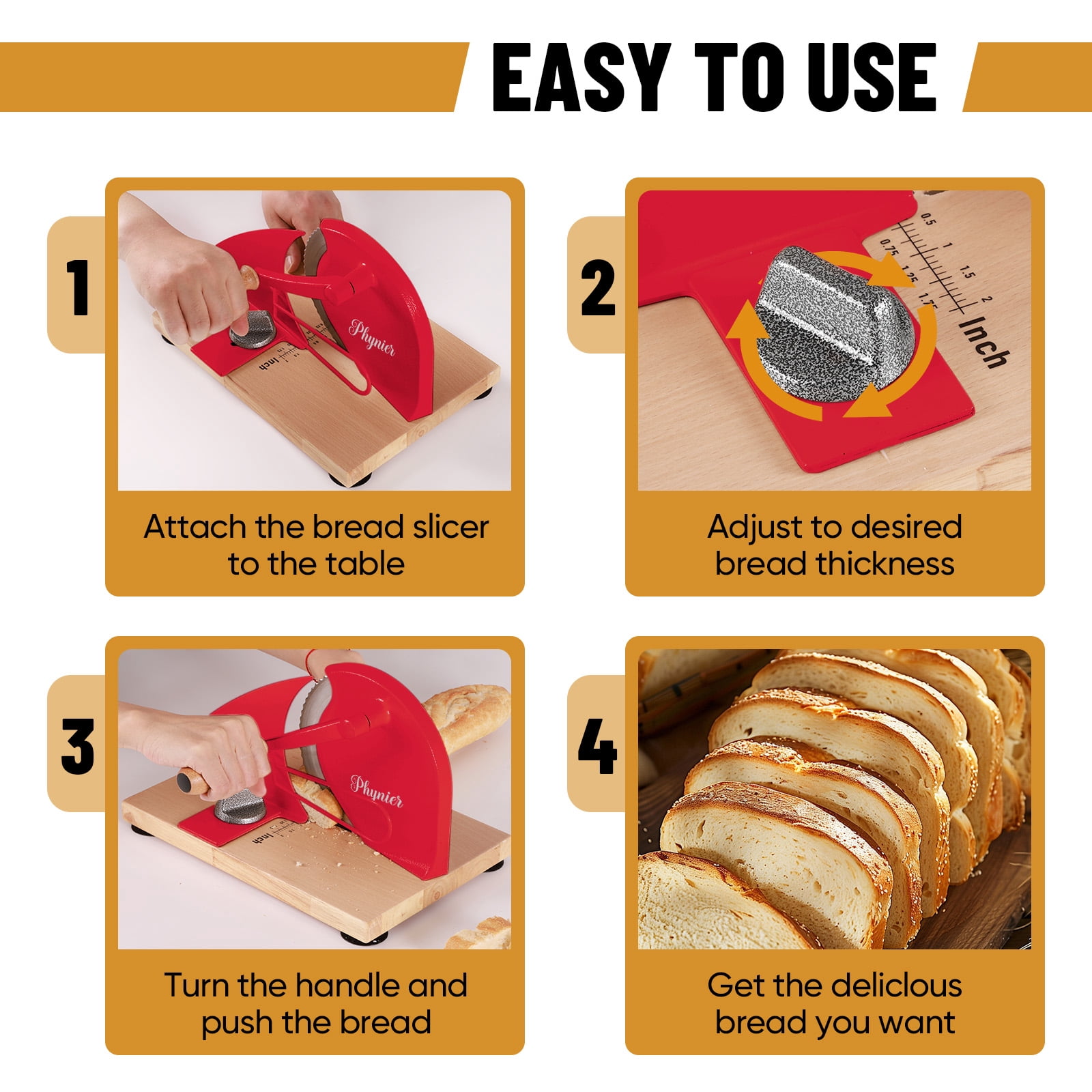 Upgrade Manual Bread Slicer for Homemade Bread, Sourdough Slicer with Hand Crank, Metal Guide Rail, Non-Slip Suction Base & Sharp Blade, Adjustable Thickness and Evenly Slicing