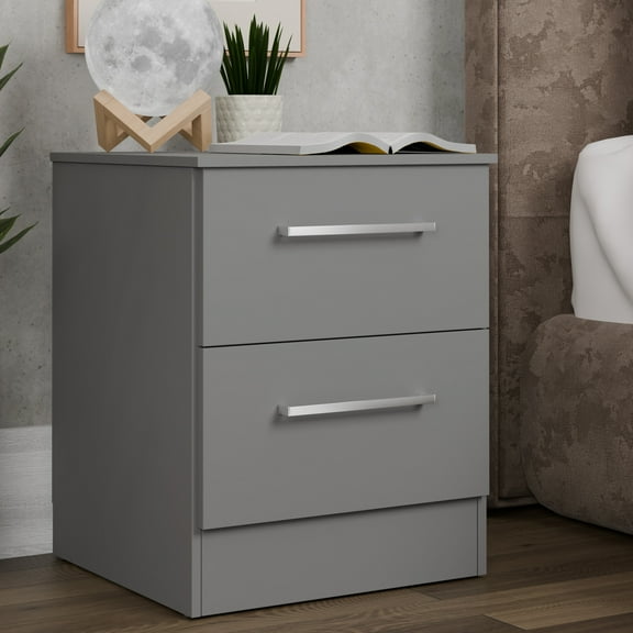 Kappesberg Jolyne 2-Drawer Nightstand Set of 2, Modern Gray Bedroom Storage - for Adults and Teens