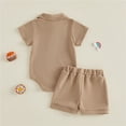 thumbnail image 4 of CAICJ98 Baby Boy Summer Clothes Lapel Short Sleeve T-Shirt Romper Top Shorts Sets Cute Infant Newborn Outfit (Khaki,12-18 Months), 4 of 7
