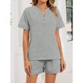 thumbnail image 2 of EASYBRA Women V Neck T Shirt and Drawstring Shorts Set Casual Summer Two Piece Outfit, 2 of 7