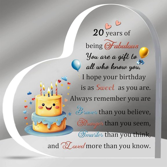 Acrylic Plaques Inspirational 20th Birthday Gifts for Twenty-year-old Women Men Heart-Shaped Signs Birthday Gift Encourage Appreciate Heart Signs Keepsakes