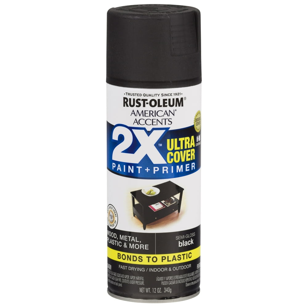 (3 Pack) RustOleum American Accents Ultra Cover 2X SemiGloss Black Spray Paint and Primer in 1