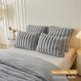 thumbnail image 7 of XeGe Set of 2 Fluffy Faux Rabbit Fur Pillowcases, Cozy Luxury Striped Plush Fuzzy Zippered Pillow Cases, Decorative Shaggy Furry Ribbed Long Pillow Shams Bedroom Living Room 20x36, King, Light Grey, 7 of 7