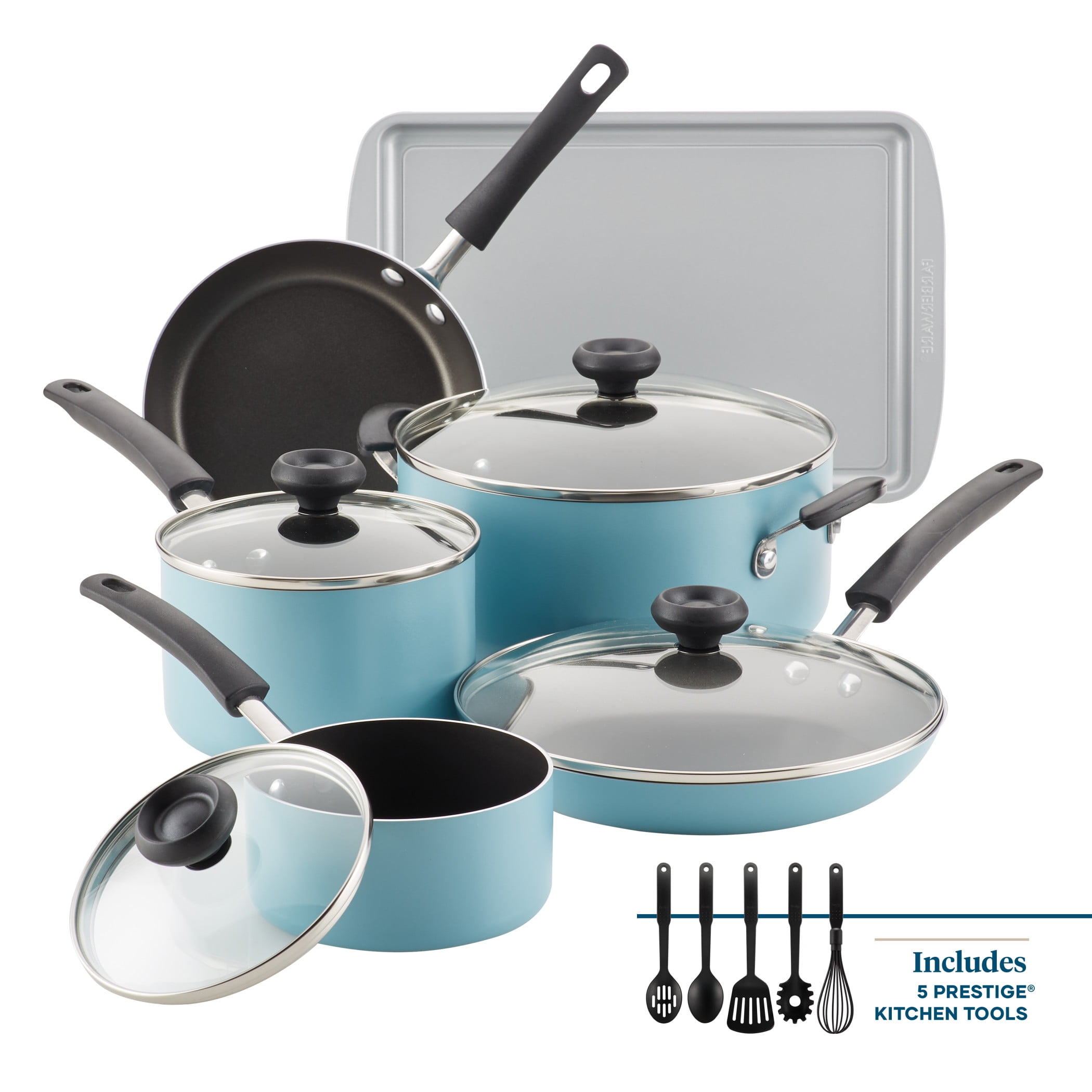 15-Piece Hard Enamel Aluminum Nonstick Kitchen Pots And Pans Cookware Set Gray 