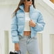 thumbnail image 3 of Parkas de manga larga para mujer, chaqueta acolchada corta lisa con cremallera, cuello alto, bolsillo con cremallera, chaqueta elástica, abrigo de exterior para mujer, 3 of 7