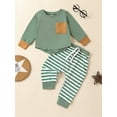 thumbnail image 2 of Bagilaanoe 2pcs Toddler Baby Boys Long Pants Set Contrast Color Long Sleeve T-Shirts Tops + Stripe Trousers 6M 12M 18M 24M 3T 4T Kids Casual Outfits, 2 of 7