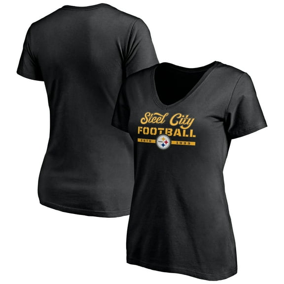 Women's Black Pittsburgh Steelers Hometown Collection Steel City V-Neck T-Shirt
