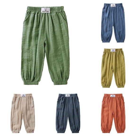 LIIPEE Summer Pants For Boys Casual Lightweight Elastic Waist Loose Fit Solid Color Trousers With Pockets Kids Fashion Versatile Breathable Daily Pants,7-8 Years