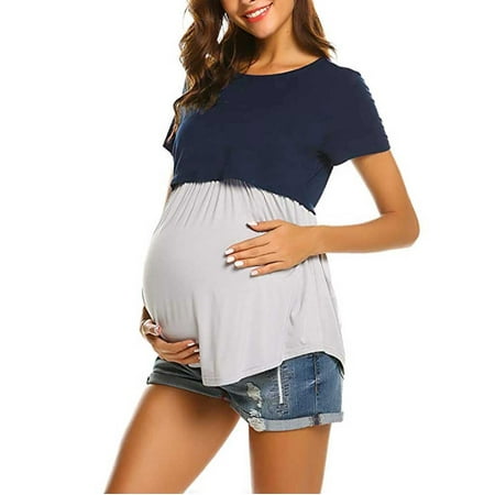 

Maternity Tops Women Pregnant Maternity Nursing Breastfeeding Top T-Shirt Blouse Blue XL