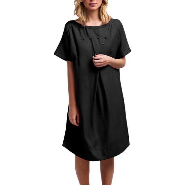 Vestido informal con botones para mujer - Cuello redondo - Elegante para el día a día - Poliéster - Primavera/verano - Tallas S-XXL