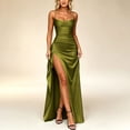 thumbnail image 6 of Women Spaghetti Strap Satin Maxi Evening Gown, Cowl Neck Ruched Bodycon Long Dress With High Side Slit, Elegant Formal Prom Wedding Guest Cocktail Party Dress Army Green,L, 6 of 6