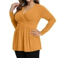 thumbnail image 3 of Plus Size V Neck Long Sleeve Tops for Women Solid Color Casual Pleated T-shirt Spring Autumn Lightweight Blouse,Female Plus Size Slim Fit Pullover Tops,L-5XL, 3 of 5