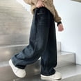 thumbnail image 5 of NIEWTR Boys Baggy Jeans for Kids Teen Casual Straight Wide Leg Cargo Jeans Y2K Summer Loose Elastic Waist Denim Pants with Pockets（Blue,10-11 Years), 5 of 6